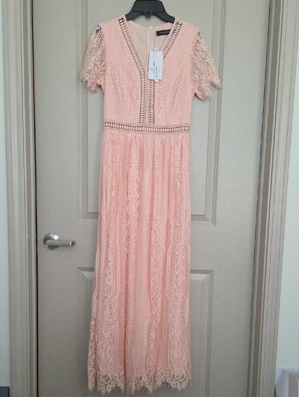 Blush Lace Maxi Dress with V-Neck